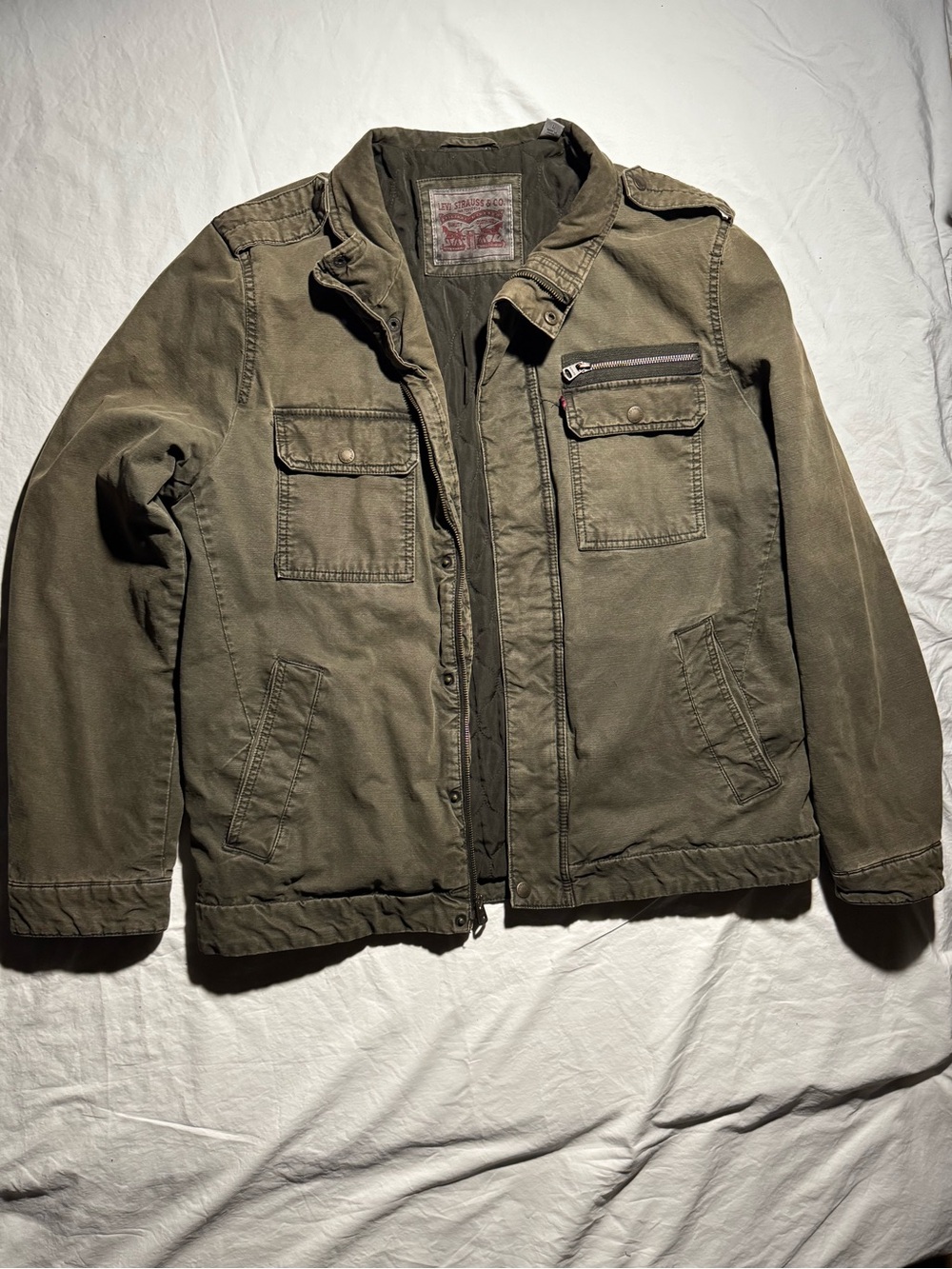 Levi's Men's Cotton Zip-Front Jacket Military Field Jacket Olive Size Large